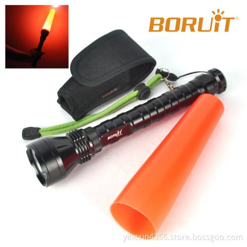 Boruit Hot Sale High Power 5000 Lumens LED Flashlight with Red Traffic Corn